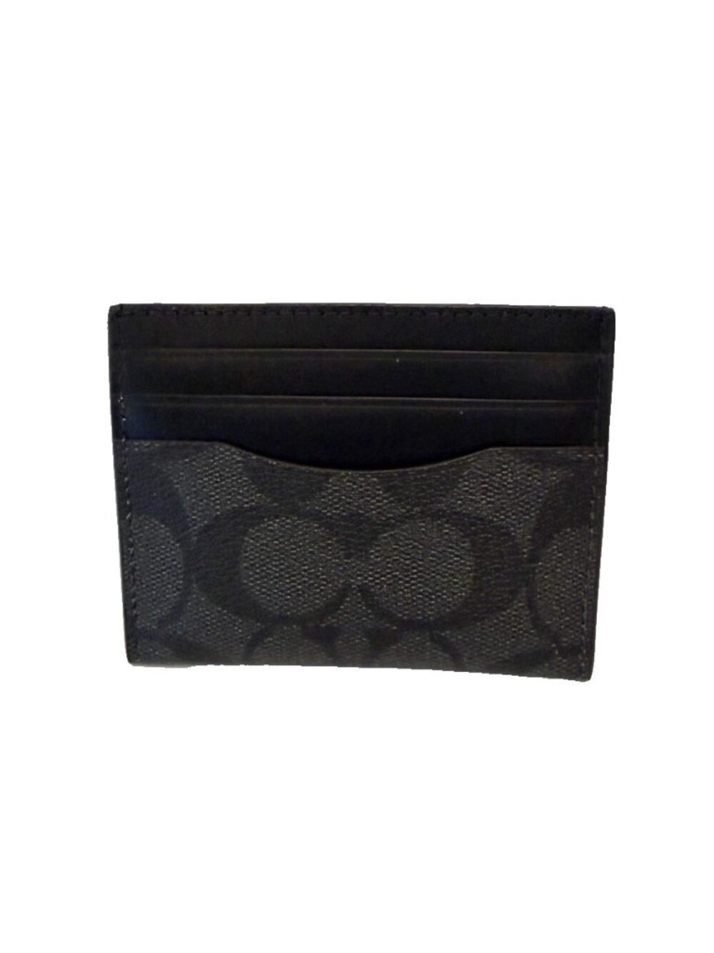 Coach Signature Logo Flat Card Case Card Holder Leather PVC Black Charcoal NWOT